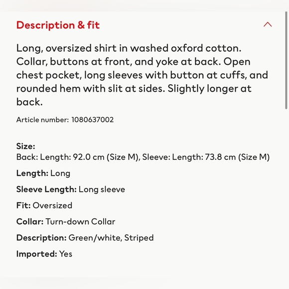 H&M Women’s Oversized Oxford Shirt Green Striped Size XL - Picture 3 of 6